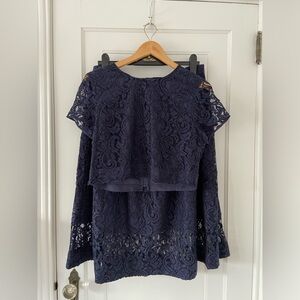 J. Crew floral lace crop top and A-line skirt in navy, sizes 12 and 14